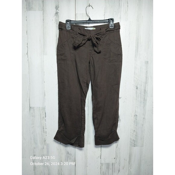 Old Navy Women's Size 4 Brown Low Waist Cropped Linen Pants - Picture 1 of 7